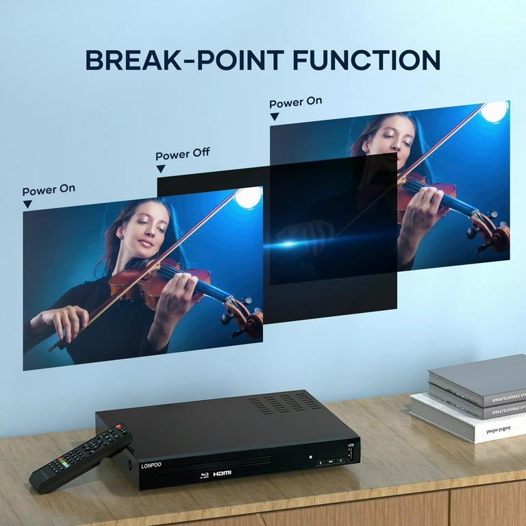 Blu Ray DVD Player,LONPOO Full HD Blu-ray Disc Player with Easy