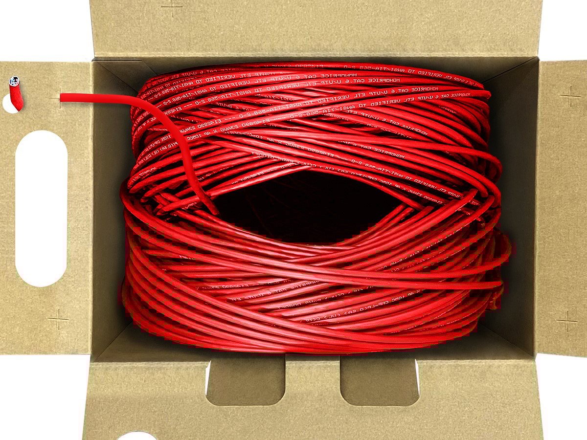 thumbnail image 3 of Monoprice Cat6 Ethernet Bulk Cable - 1000 Feet - Red | Network Internet Cord - Solid, 550Mhz, UTP, CMP, Plenum, Pure Bare Copper Wire, 23AWG, No Logo, 3 of 6