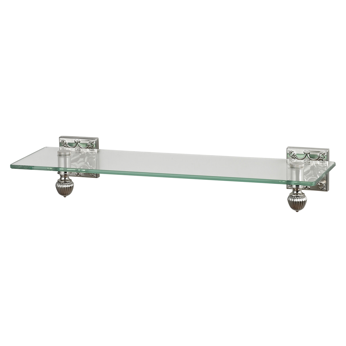 Glass Shelf With Brushed Steel Accents And Embossed Back Plates