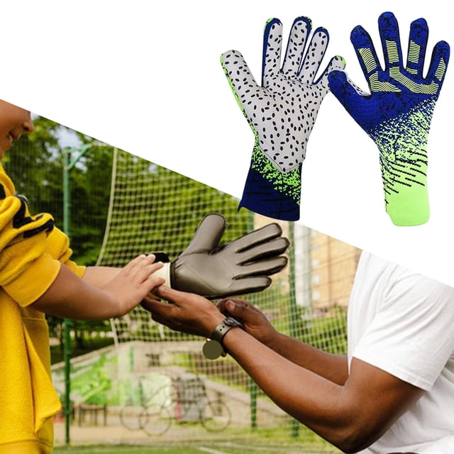 Guantes de de fútbol, guantes deportivos de muñeca, antideslizantes, de poliéster, guantes de fútbol profesionales gruesos, guantes de azul y verde