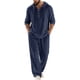 thumbnail image 2 of Ceisia Men's Loose Fit Cotton-Linen 2-Piece Set Hooded Henley Long Sleeve Shirt with Elastic Waist Wide Leg Pants Gifts, 2 of 9