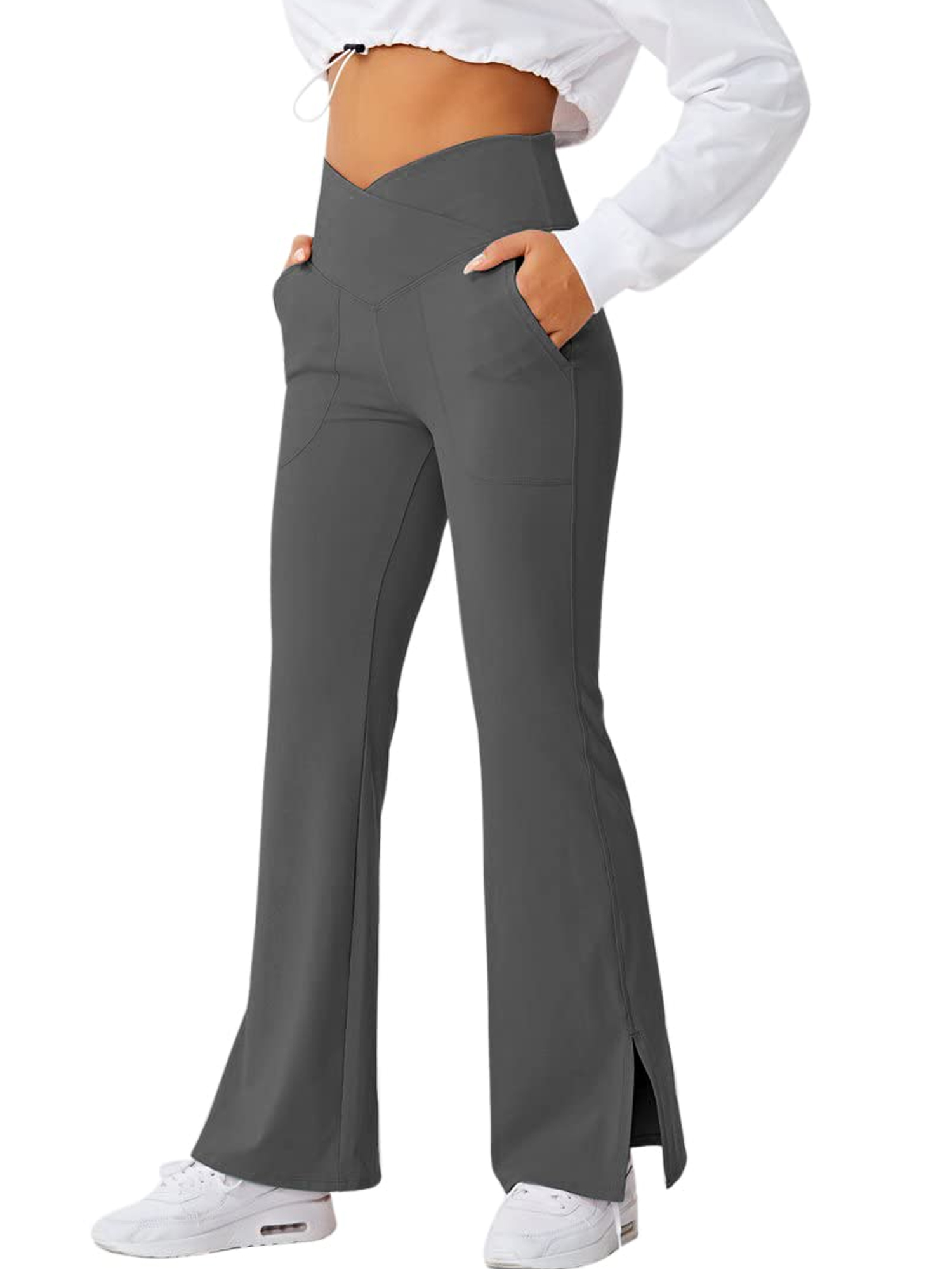 Inevnen Women's Casual Bootleg Yoga Pants V Crossover High Waisted