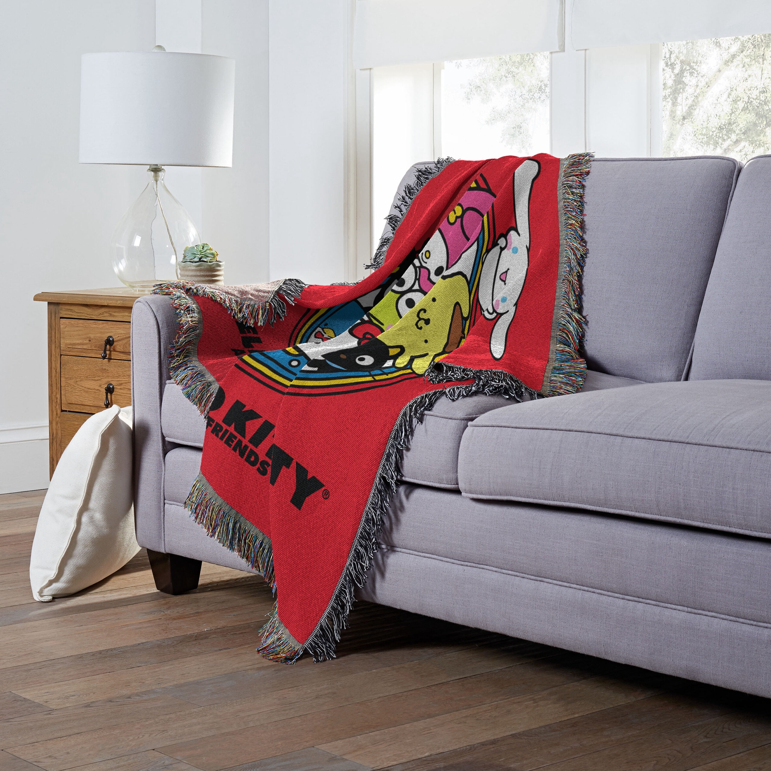 Hello Kitty Circle Of Fun Woven Tapestry Throw Blanket
