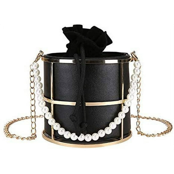 Jinsinto Women's Pearl Evening Clutch Bag Metal Bucket Bag Crystal Chic Purse