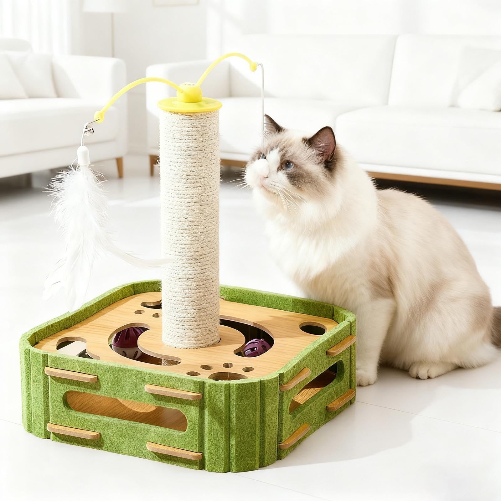 Interactive Cat Toy with Sisal Catching Game for Indoor Play and Family
