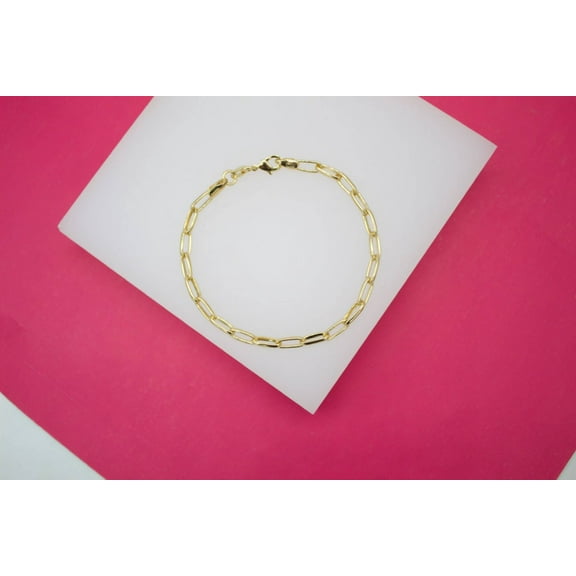 18K Gold Filled 3mm Paper Clip Link Bracelet (I427)