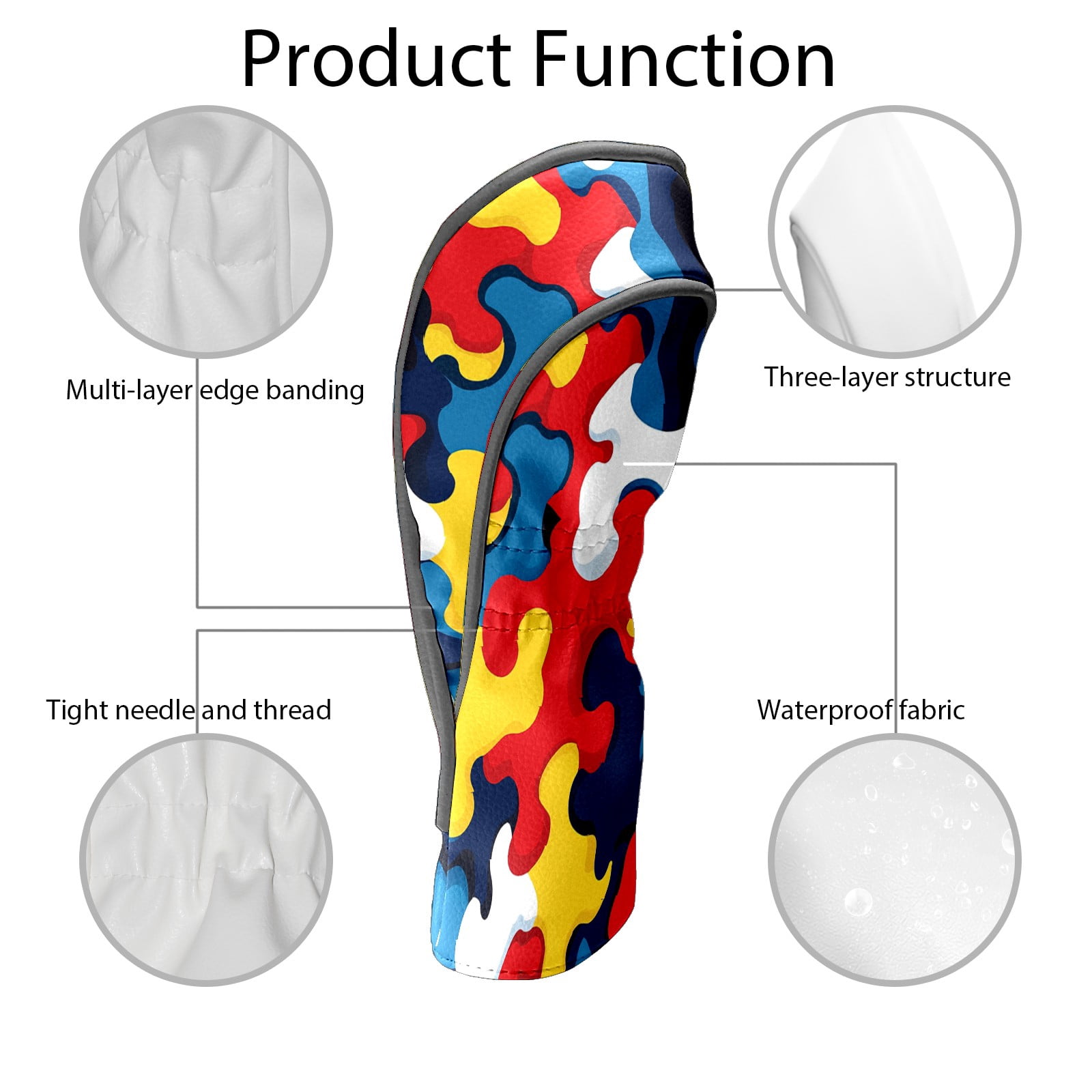 Golf Club Covers PU Leather Waterproof Head Covers for Fairway Woods Hybrids Color Puzzle
