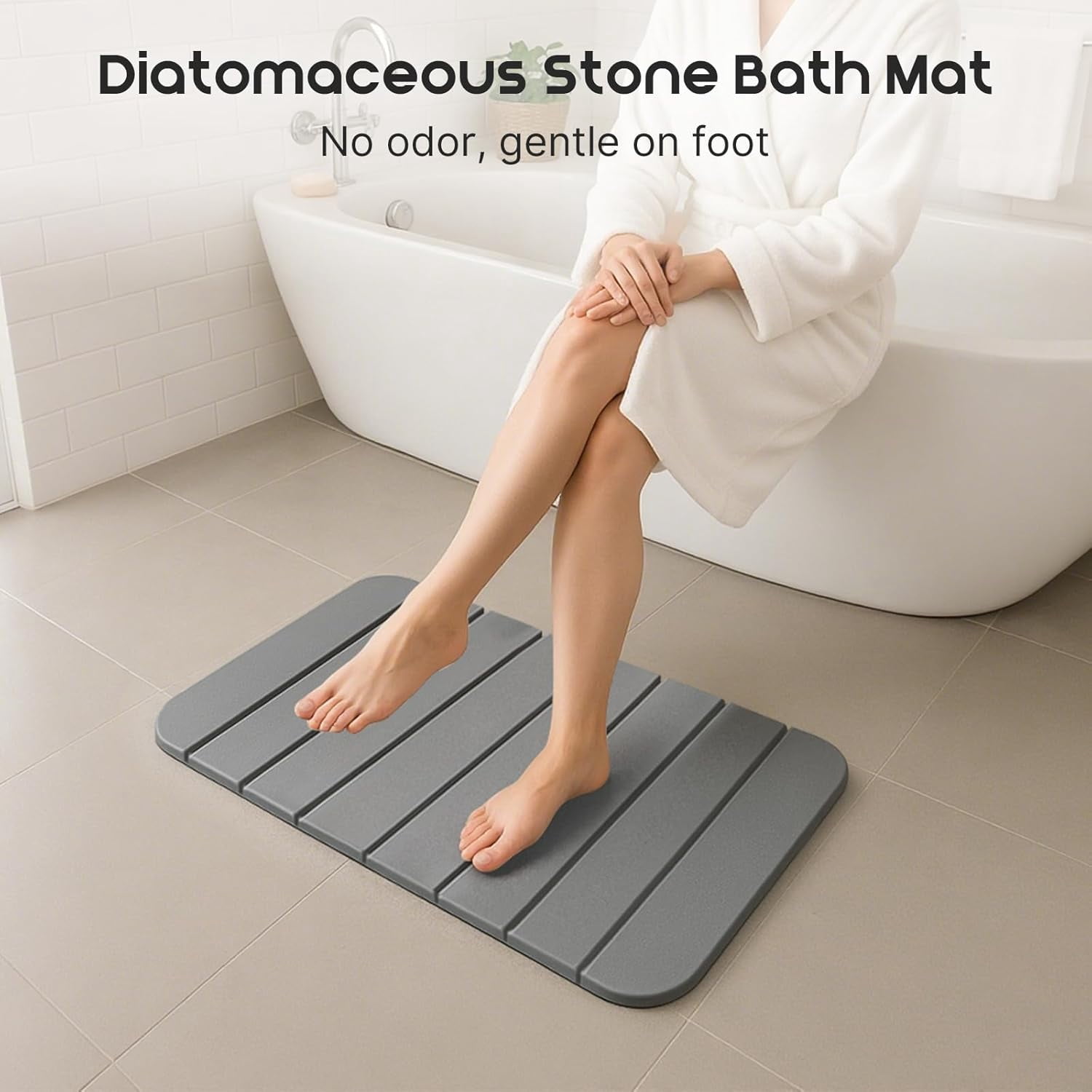 ANHXN Foldable Stone Bath Mat with Non Slip Rubber Base, Highly Absorbent Quick Drying Diatomaceous Earth Mat for Bathroom Use, Easy to Store and Clean
