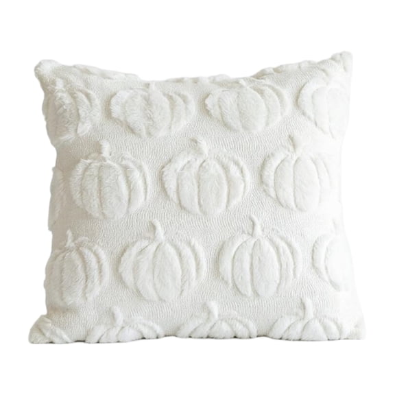 Halloween Pumpkin Pillow Cover, Faux Plush Throw Pillow Case, Soft 3D Embossed Decorative Cushion Cover for Couch Sofa Bed Living Room Fall Home Decor, White 18x18 Inch