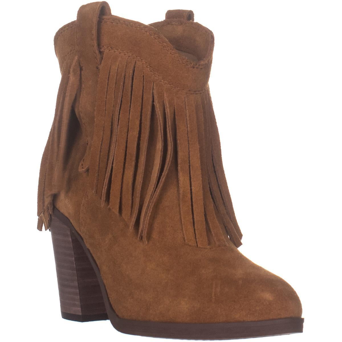 Womens Splendid Carden Western Fringe Ankle Boots Brandy Suede 6