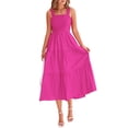 thumbnail image 1 of Vestido PRETTYGARDEN para mujer, midi, fruncido, de verano, rosa y rojo, XL, 1 of 9