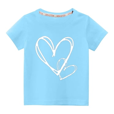 Cethrio Kids Girls Casual Shirts- Fashion Cotton Crew Neck Printed Short Sleeve Girls Summer Clothes Blue Size 5 T