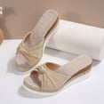 thumbnail image 6 of KIJBLAE Women's Solid Color One Band Open Toe Sandals, Thick Sole Wedge Comfort Casual Summer Beach Outdoor Slippers Beige 42, 6 of 9
