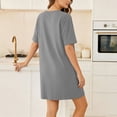 thumbnail image 6 of Womens Summer Dresses Solid Pocket Jumpsuit Casual Short Sleeve Round Neck Bandage Dress, 6 of 7