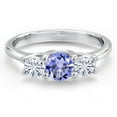 thumbnail image 3 of Gem Stone King 14K White Gold Blue Tanzanite & White Moissanite 3-Stone Engagement Ring | 0.92 Cttw | Round 5MM and 4MM | Three Stone Wedding Anniversary Promise Ring for Women (Size 9), 3 of 6
