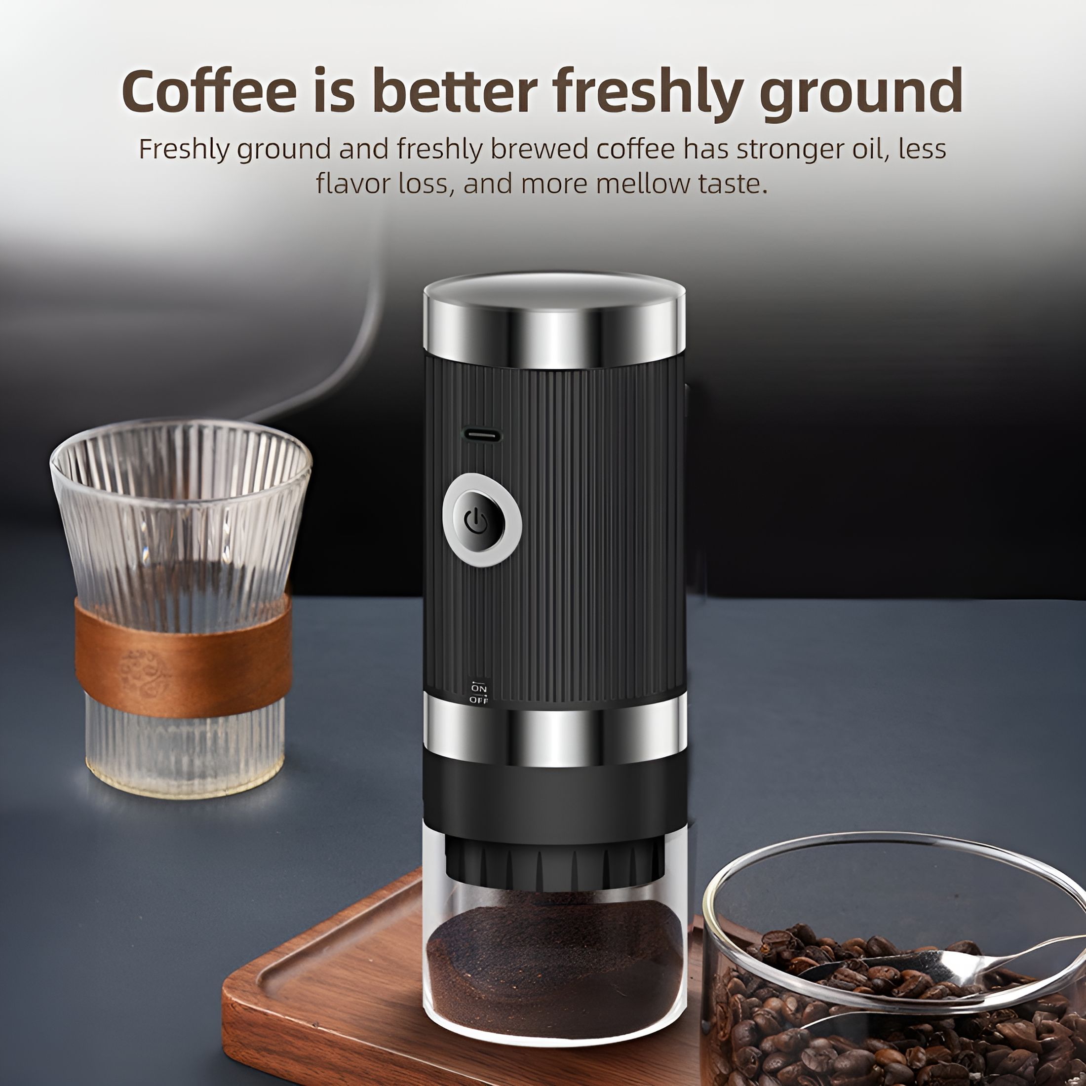 CURYMAY 2026 New Coffee Grinder Electric,Mini Conical Burr Mill,5 Level Adjustable Auto Stop Gravity Espresso Grinder,Cordless Coffee Grinder with Transparent Bin,Type-C Charging for Home Office