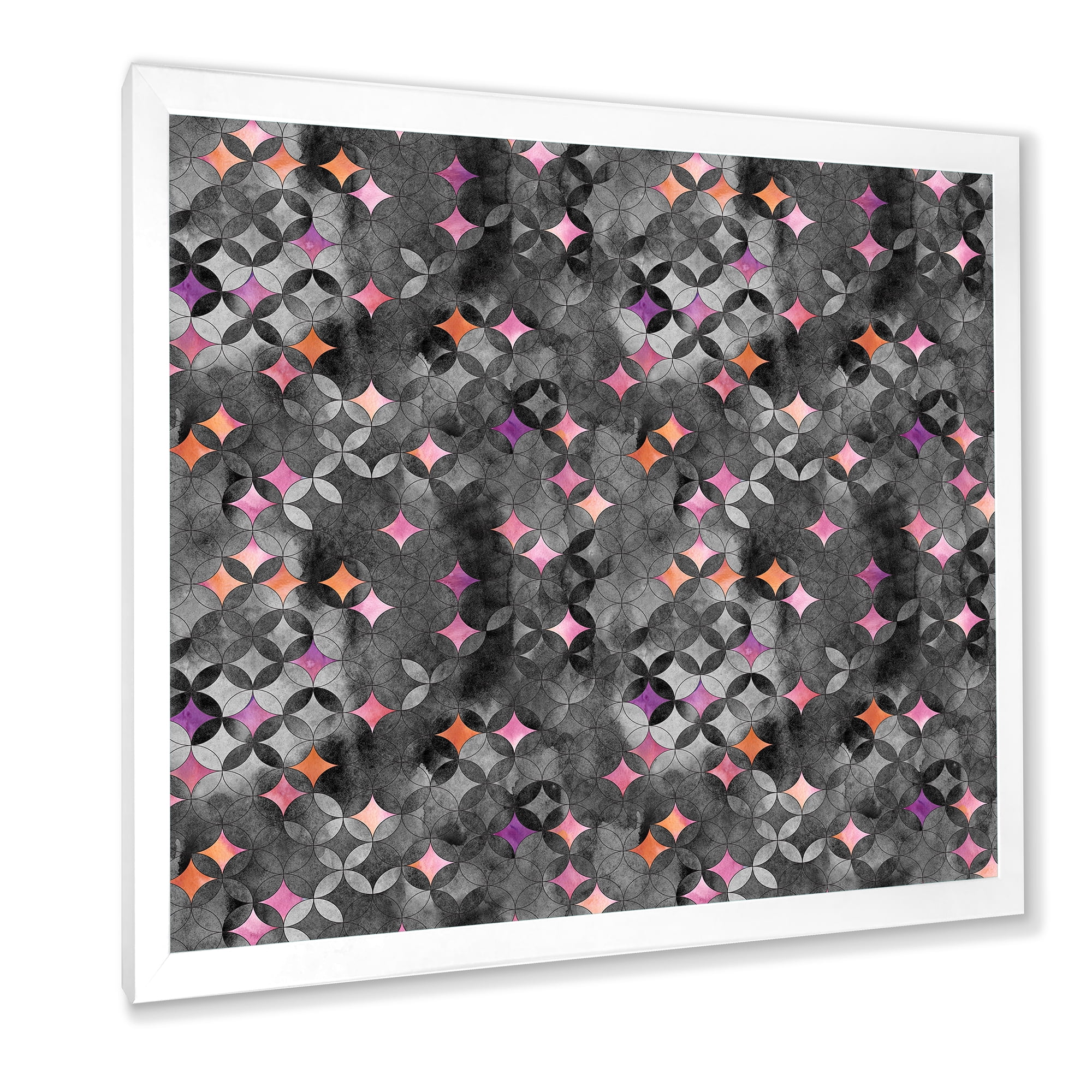 Designart 'Geometry Pink Stars With Intersecting Circles' Modern Framed Art Print
