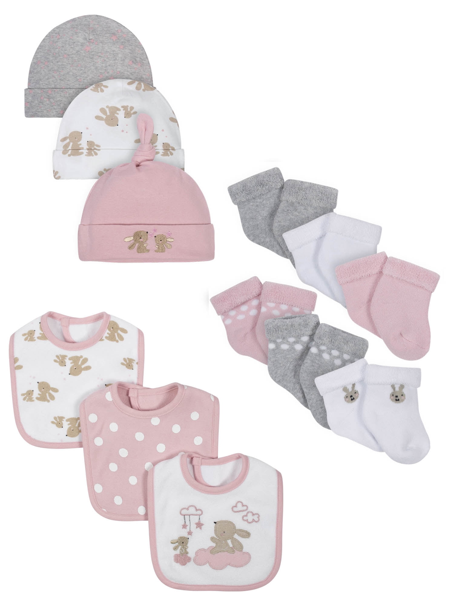 4-Piece Baby Bodysuit And Accessory Set bear-themed Beenie Scratch Mittens Socks 