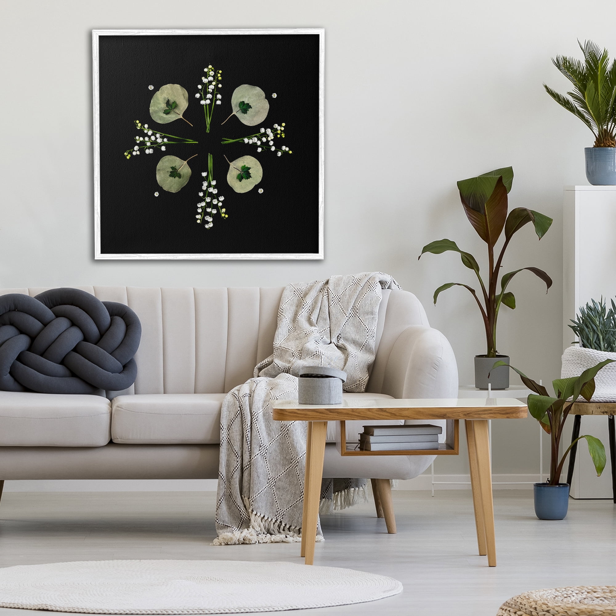 Stupell Industries Leaves & Wildflowers on Black White Framed Giclee Art, design by Beth Adoette