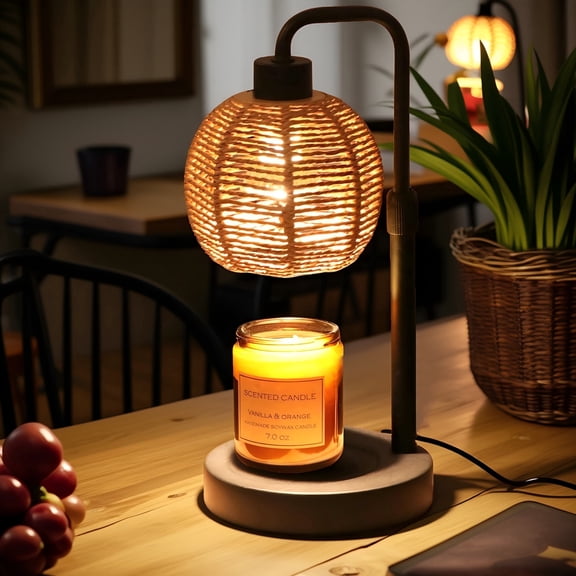 Hyindoor Candle Warmer Lamp Linen Woven Lampshade with Timer Adjustable Height, Wax Melt Warmer for Scented Wax with 2 GU10 Bulbs, Women Gifts for Birthday Christmas, Mom Gifts Idea, for New Home Dec