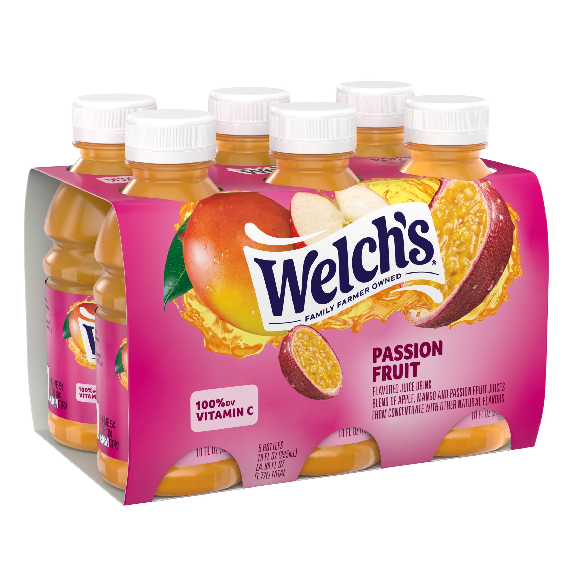 (4 pack) Welch's Passion Fruit Juice Drink, 10 fl oz On-the-Go Bottle (Pack of 6)