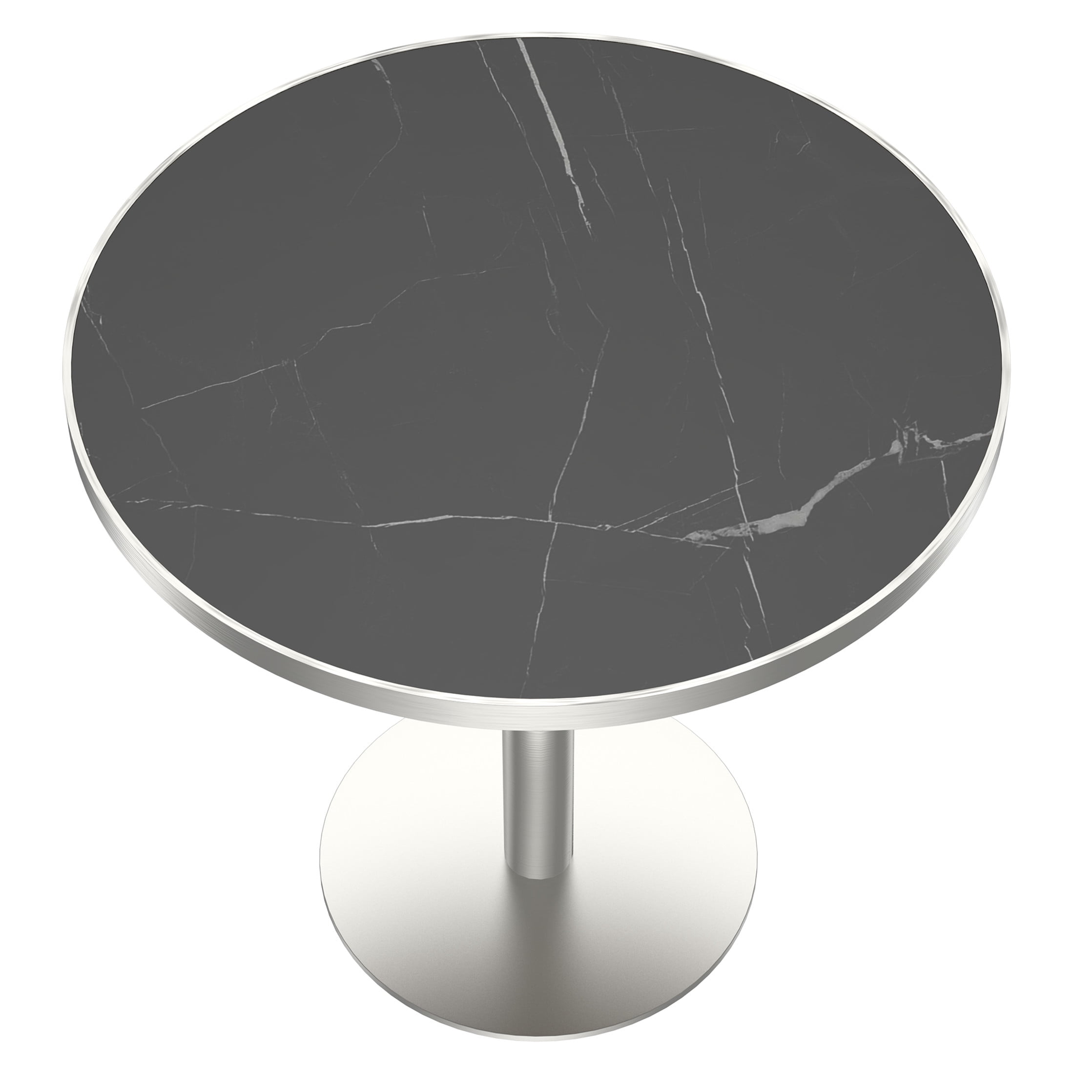Noble House 31.5" Round Dining Table with Faux Marble Top, Luxury Bistro Table with Stainless Steel Legs, Black & Silver