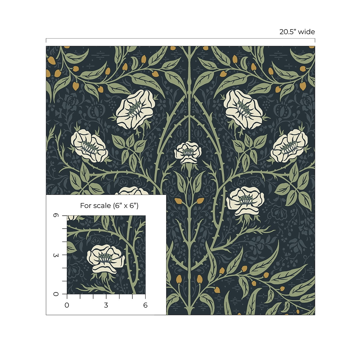 NextWall  Stenciled Floral Peel and Stick Wallpaper Navy & Sage