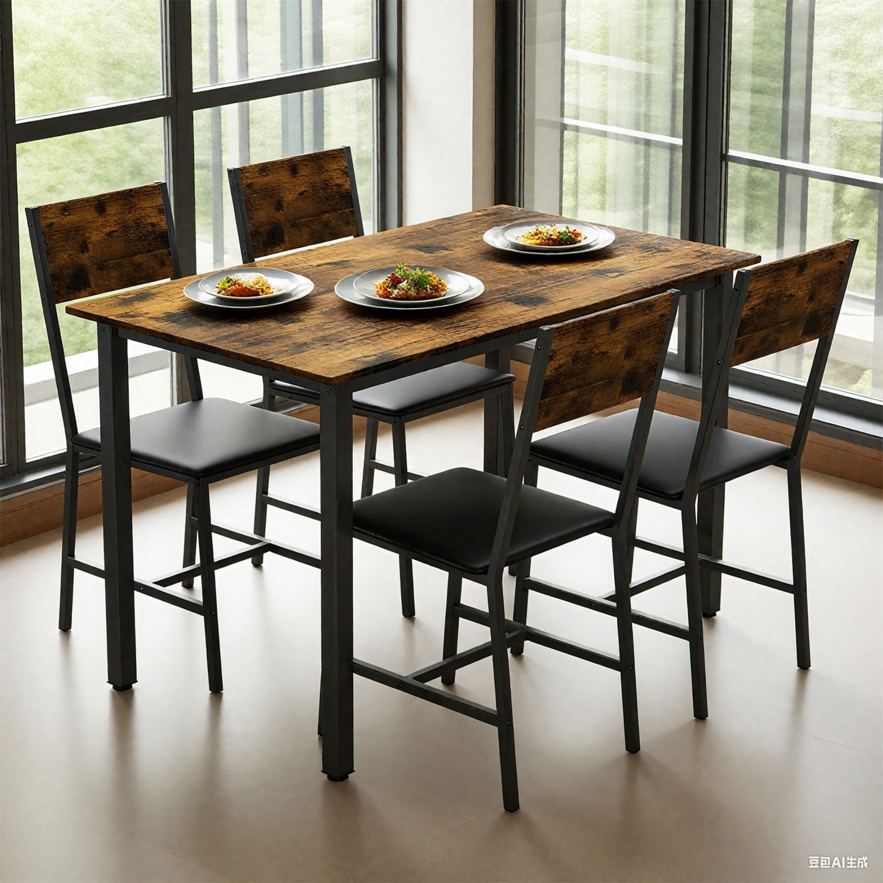 Leumius Dining Table Set for 4,Modern Wooden Kitchen Table, Square Dinette Set for Kitchen Dining Room,Dark Walnut 03