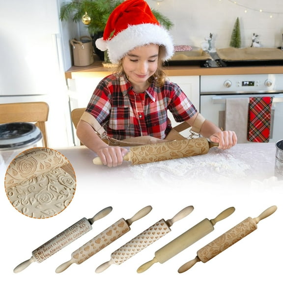 Viflosae Valentine's Day Rose Rolling Pin Wooden Carving Rolling Pin Cookies Dough Stick Valentines Day Gifts for Her
