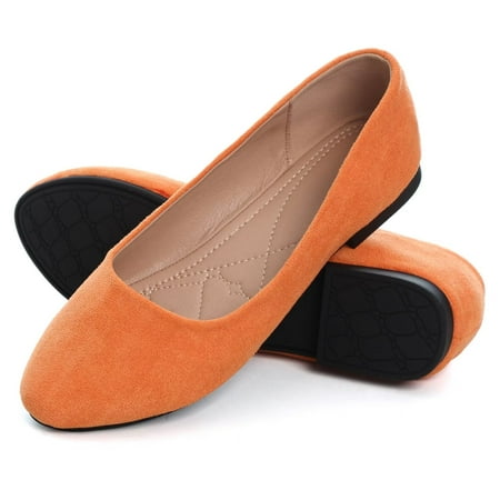 

SAILING LU Suede Ballet Flats for Women Classic Basic Office Shoes Soft Slip-ons Orange 210 US 10