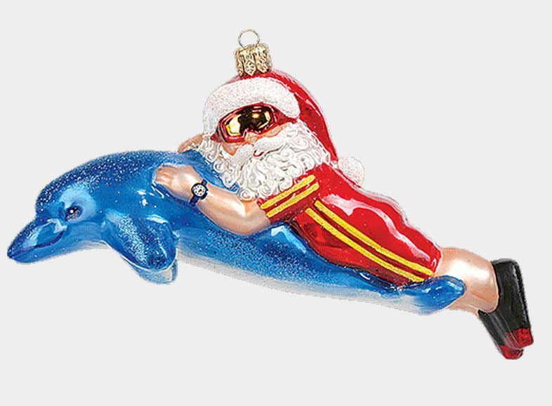 santa swimming with dolphin polish blown glass christmas ornament swimmers christmas ornaments