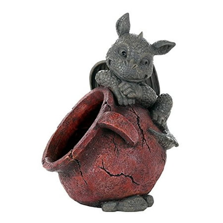 Stone Sculpture Supplies - Playful Garden Dragon Planter Garden Display Decorative Accent Sculpture Stone Finish 10 Inch Tall