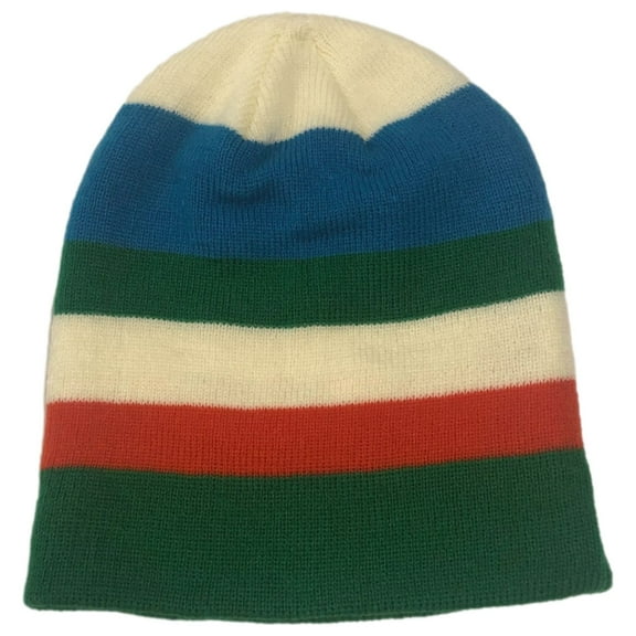 Aquarius Boys Colorful Knit Stripes Beanie Blue Green Stripe Stocking Cap Hat