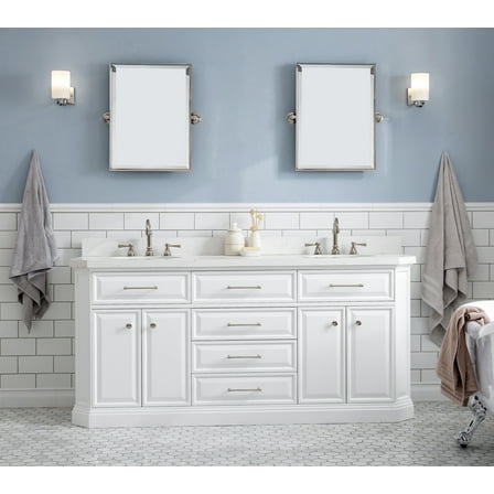 Water Creation Palace 72" Hardwood Double Bathroom Vanity in White/Nickel