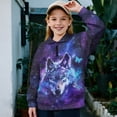 thumbnail image 2 of Uorisanigo Girls Half Zip Cropped Pullover Sweatshirt Purple Galaxy Wolf Long Sleeve Pullover Top Oversized Sweatshirts for Kids Drop Shoulder Jackets Hoodies Fall Clothes, 2 of 7