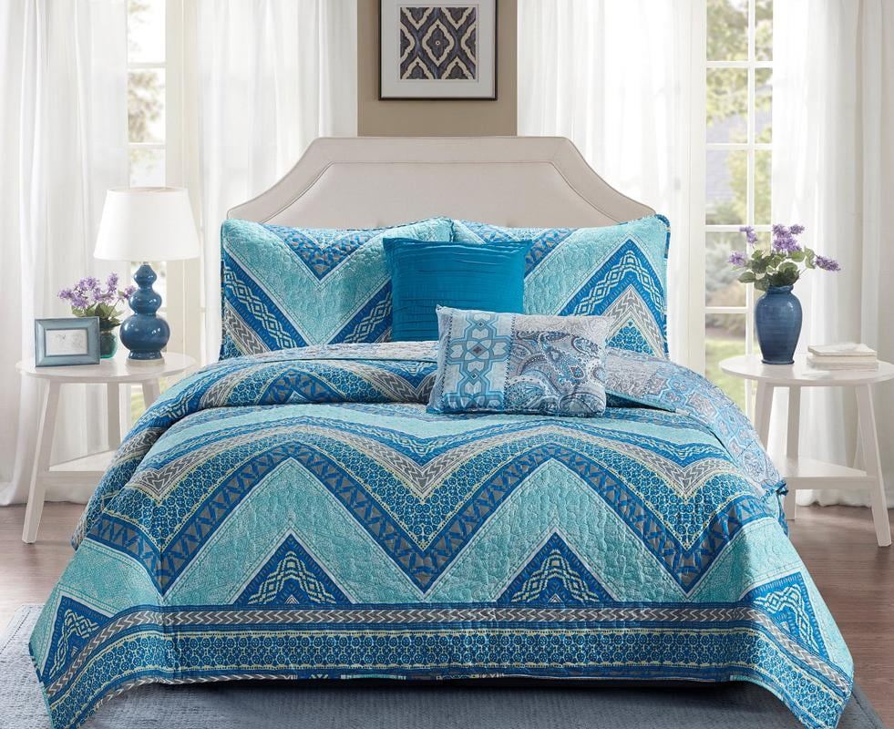 5 Piece Reversible Premium Quilt Set and shams Madison