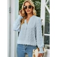 thumbnail image 4 of Womens Dot V Neck Ruffle Sleeve Blouse Flowy Shirts Casual Solid Work Tops Light Blue S, 4 of 7