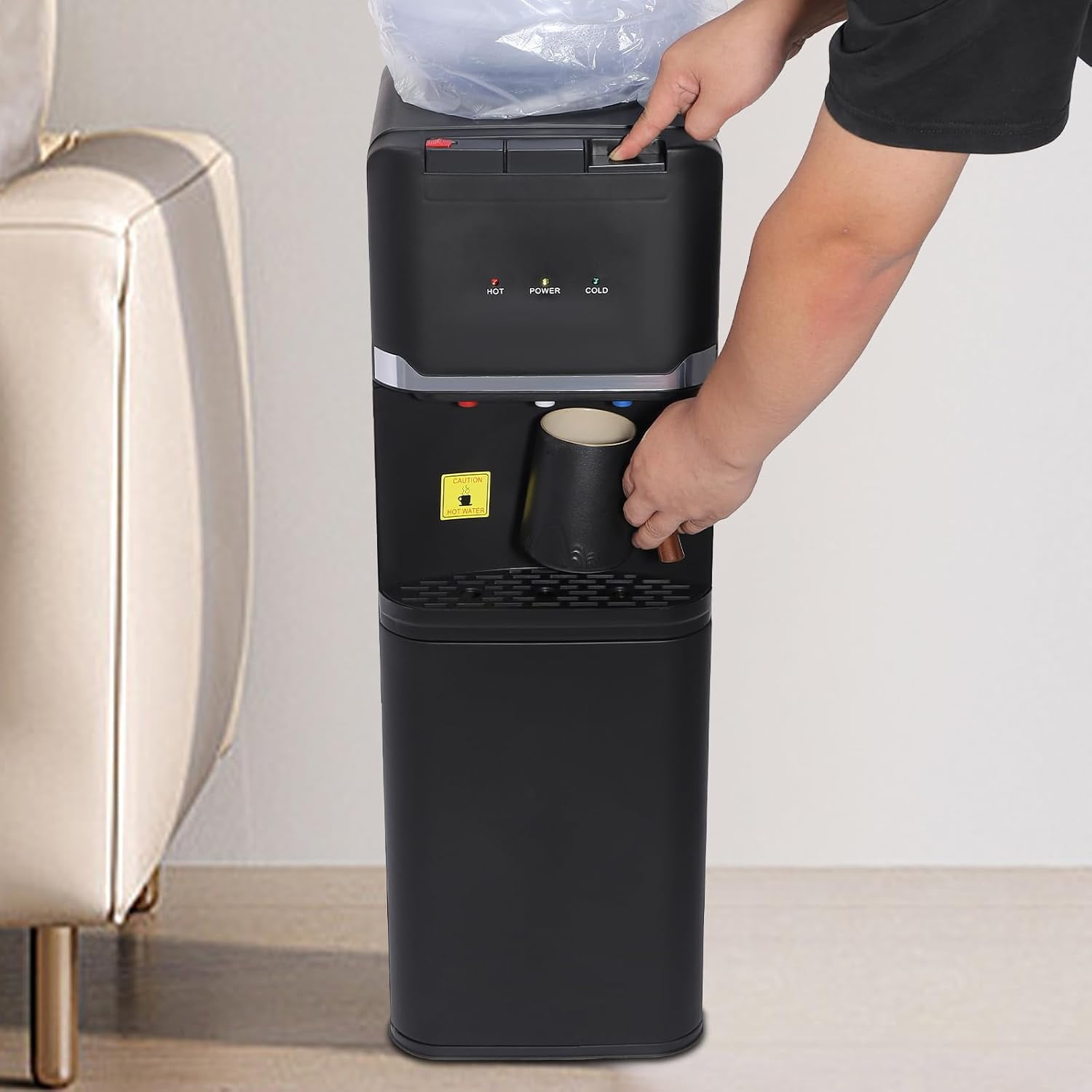 Miumaeov Top Loading Water Dispenser Freestanding Hot Cold & Warm Water Cooler 3 Temperature Settings 5 Gallon Capacity Water Dispenser
