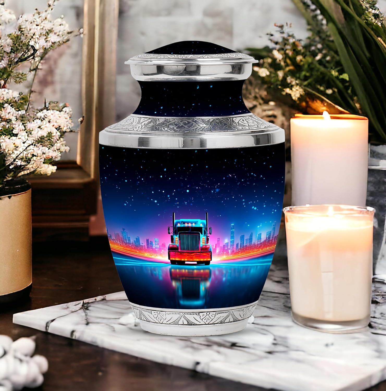 Trucker Burial Urn For Adult Human Ash, Funeral Decorative Urn For Human Ash Adult, Trucker Urns For Human Ashes Adult Female, Cremation Urns For Human Ashes, Size 6 Inch, 1 Pc
