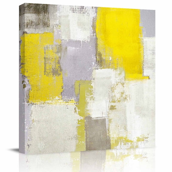 Framed Canvas Wall Art for Living Room Yellow Gray Block Wall Decor, Abstract Art Aesthetic Paintings for Bedroom Office Kitchen Bathroom, Ready to Hang Artwork Wall Pictures 8x8 Inch