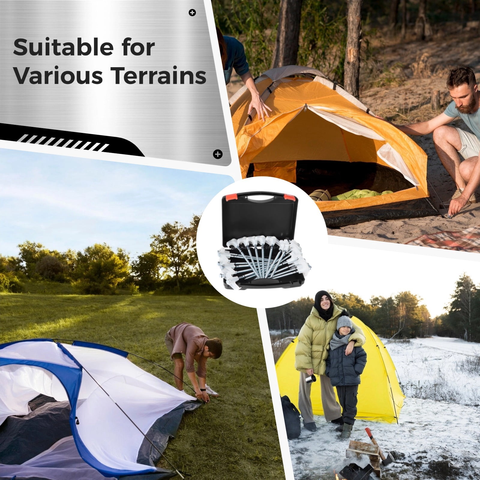 20 Pcs 8" Metal Tent Stakes, Heavy Duty Metal Tent Nails, Glow in The Dark Tent Stakes, Drillable Screw in Ground Spikes with Hexagon Head Drive & Storage Case for Camping