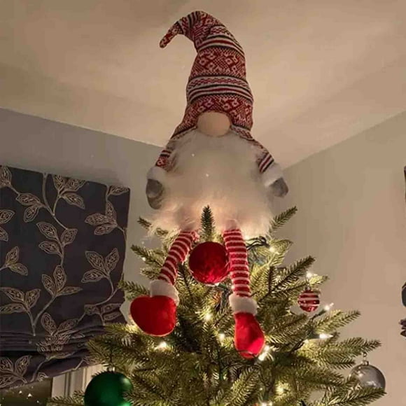 Gnome Christmas Tree Topper,Gnome Tree Topper Christmas,Kint Gnome Christmas Ornaments,Christmas Elf Tree Topper,Santa Gnomes Plush Gnome with High Hat and Legs Party Decoration Ornament Supplies