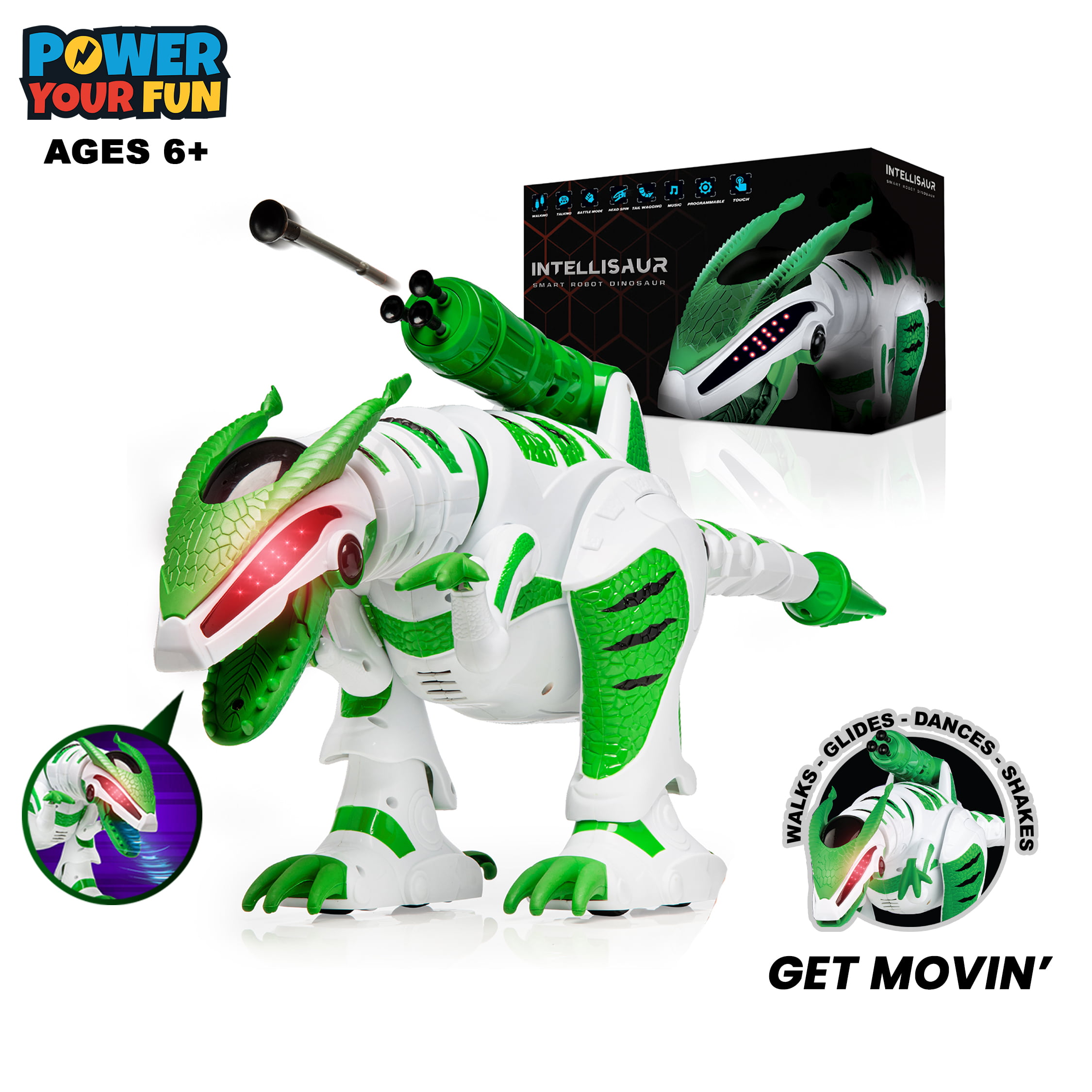 Runs Walks GREEN Age 5+ Lights Up Moving Head and Tail Large-28 Inches Long YARMOSHI Green / Gray Dragon Robotic Toy w/ Remote Control and USB Charger Makes Sounds Gift for Boys and Girls 