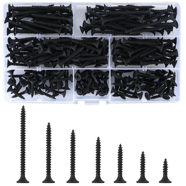 220 Pieces Self-Tapping Wood Screws, Black Cross Flat Head Self-Drilling Screws, Furniture Drywall Metal Screws - M3.5*(16/20/25/30/35/40/50)mm