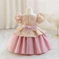thumbnail image 6 of Delliss Girls Vintage Crew Neck Bubble Sleeve Trendy Princess Dress Pink 4 Years, 6 of 6