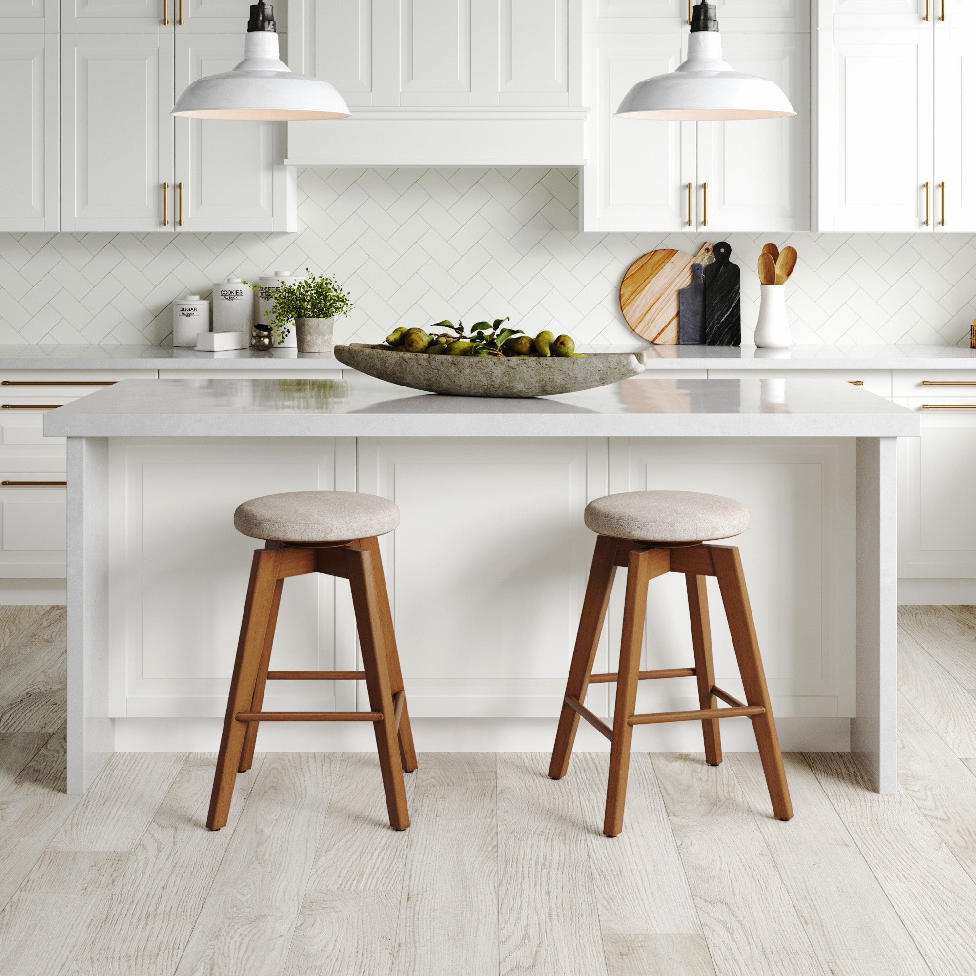 Nathan James Amalia Backless Kitchen Counter Height Bar Stool, Solid Wood with 360 Swivel Seat Antique Coffee/Natural Wheat, , Set of 2