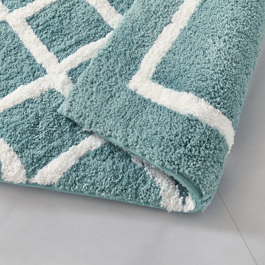 MAYEERTY Bathroom Rug, Reversible High Pile Tufted Microfiber Bath Mat, Aqua, 21"W x 34"L