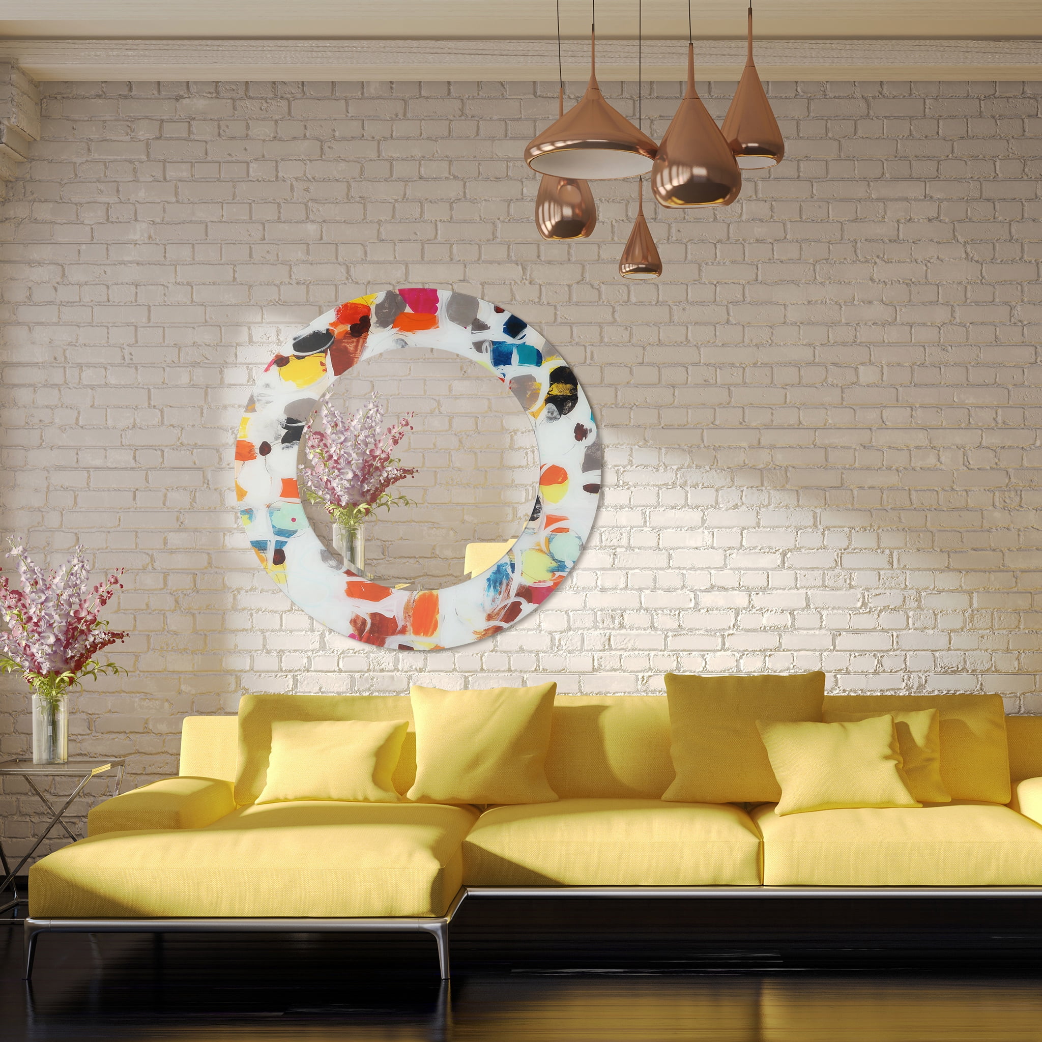 Empire Art Direct TAM-79857-48R 48 Round Party with 36 in Round Beveled Mirror Reverse Printed Tempered glass Art Mirror