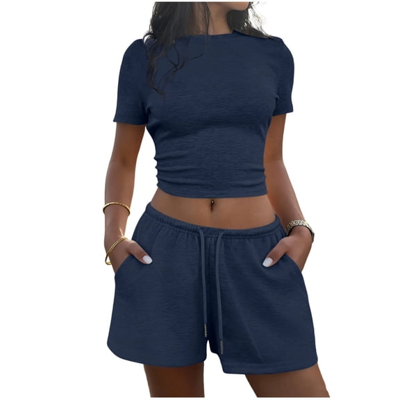 JYnXIANTI Workout Sets for Women Soft Fitted Crop Tops with Shorts Sets Sports Athletic Matching Outfits Tracksuit 2 Piece Sets