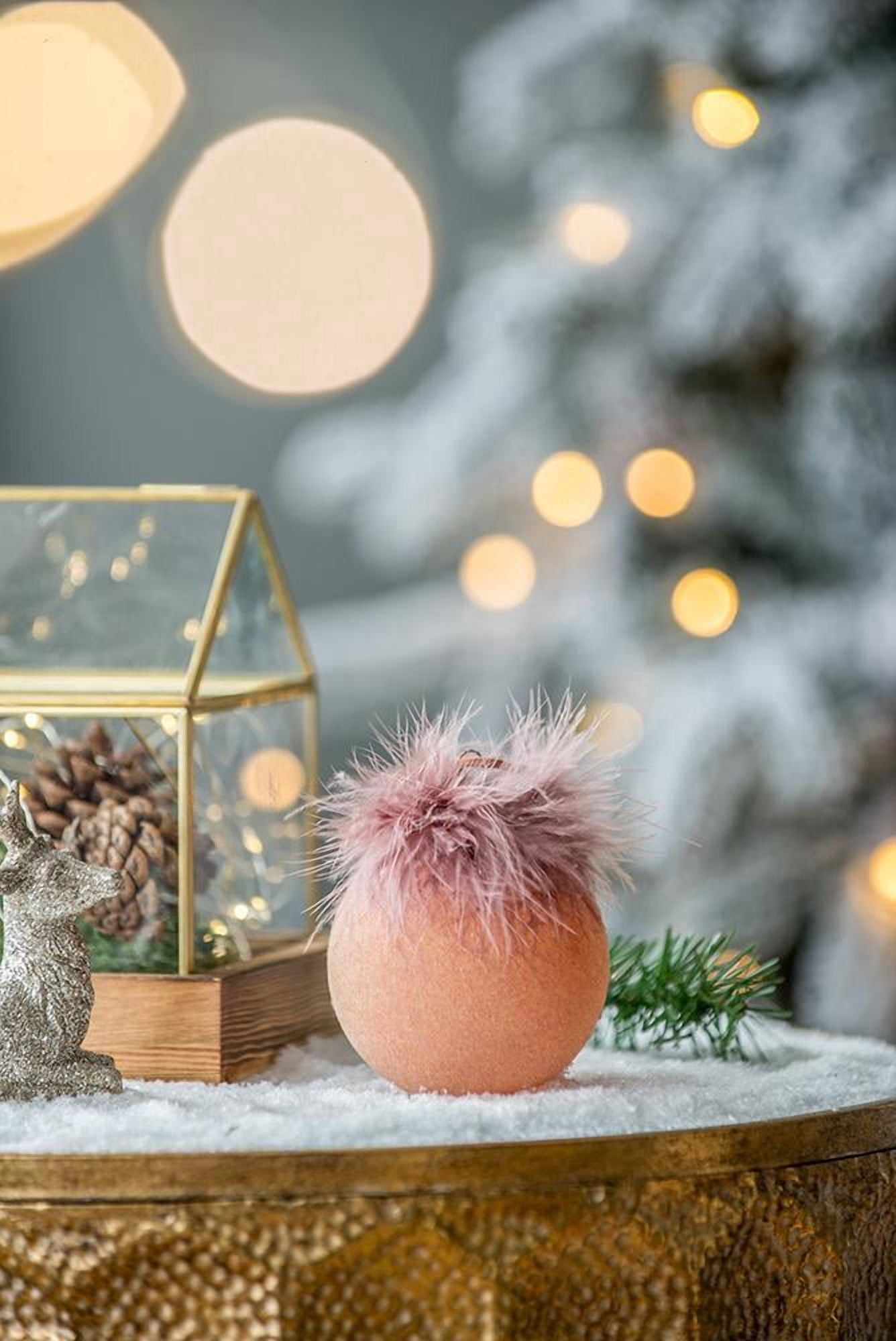 Set of 12 Glass Christmas Ball Ornaments with Flocking and Feather Design by Riccardo Tree Decor